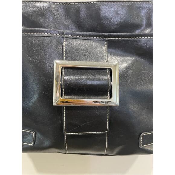 Nine West Leather Small Black Shoulder Purse Crossbody Silver Hardware Bag - Picture 6 of 11